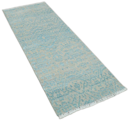 2.6x8 Fine Hand Knotted Camel and Blue Traditional Vintage Persian Style Antique Wool and Silk Rug | AGR26 - Nuvé