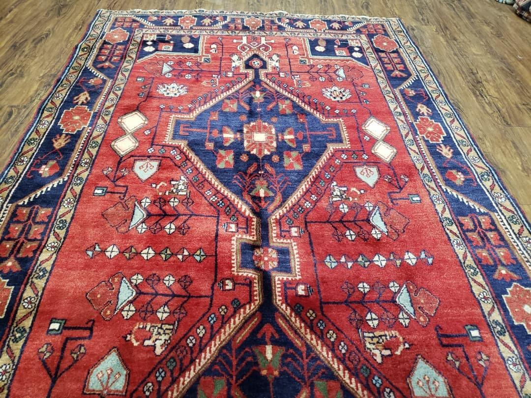 Antique Persian Zanjan Nahavand Heriz Rug, Red & Blue, Hand-Knotted, 5' x 9' 7" - Nuvé