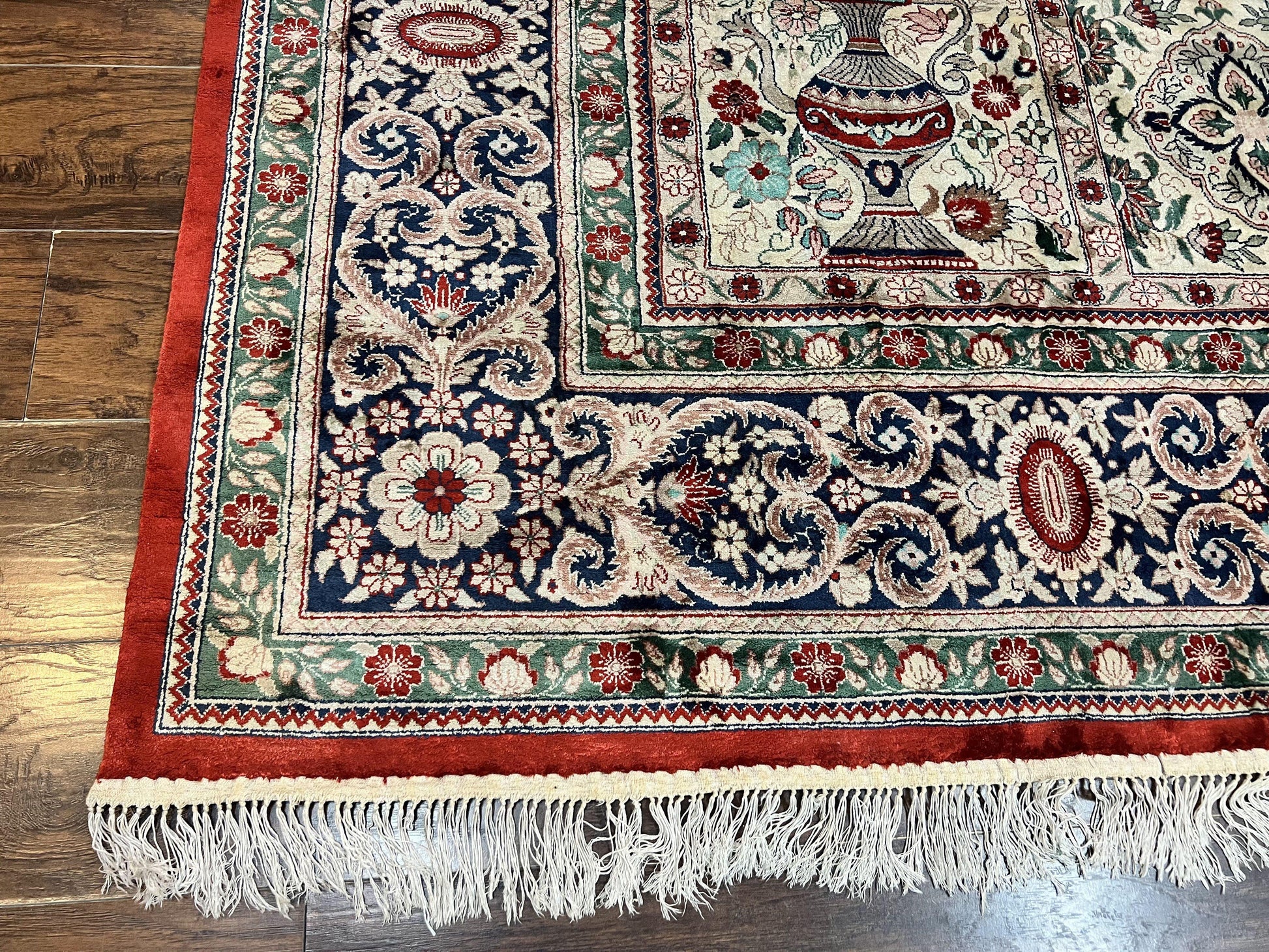 Silk Sino Persian Rug 9x12, Panel Design, Garden of Eden Pattern, Fine 200 KPSI, Hand Knotted Room Sized Silk Carpet, Vintage - Nuvé