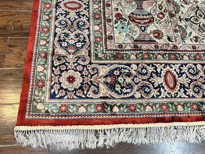 Silk Sino Persian Rug 9x12, Panel Design, Garden of Eden Pattern, Fine 200 KPSI, Hand Knotted Room Sized Silk Carpet, Vintage - Nuvé