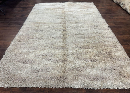 European Rya Shag Rug 6.6 x 9.7, Beige, Fluffy Vintage Area Rug - Nuvé