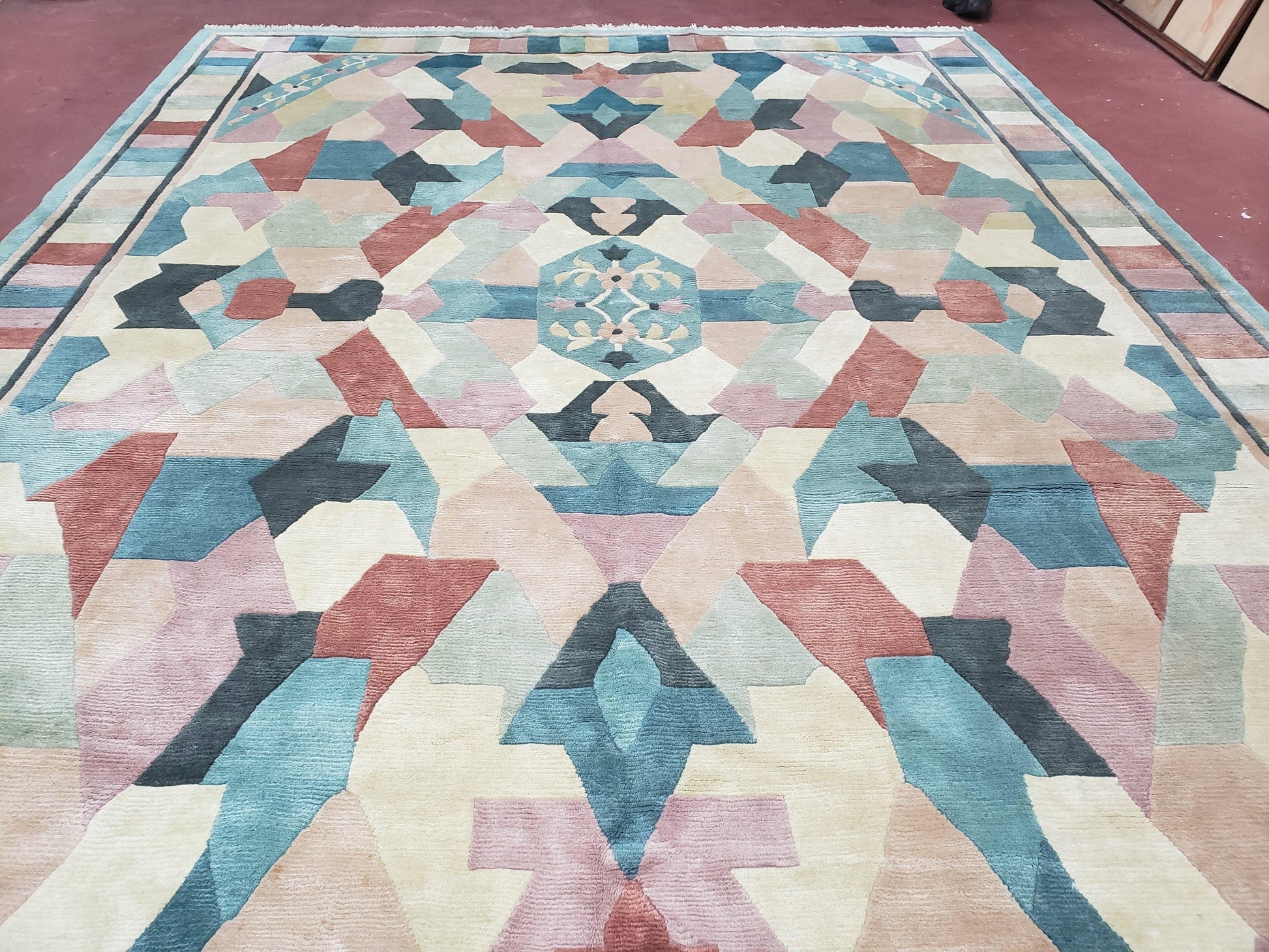 Contemporary Indian Nepalese Area Rug 8x11, Wool Hand-Knotted Modern Multicolor Nepali Abstract Carpet 8 x 11 Soft Playroom Nursery Room Rug - Nuvé