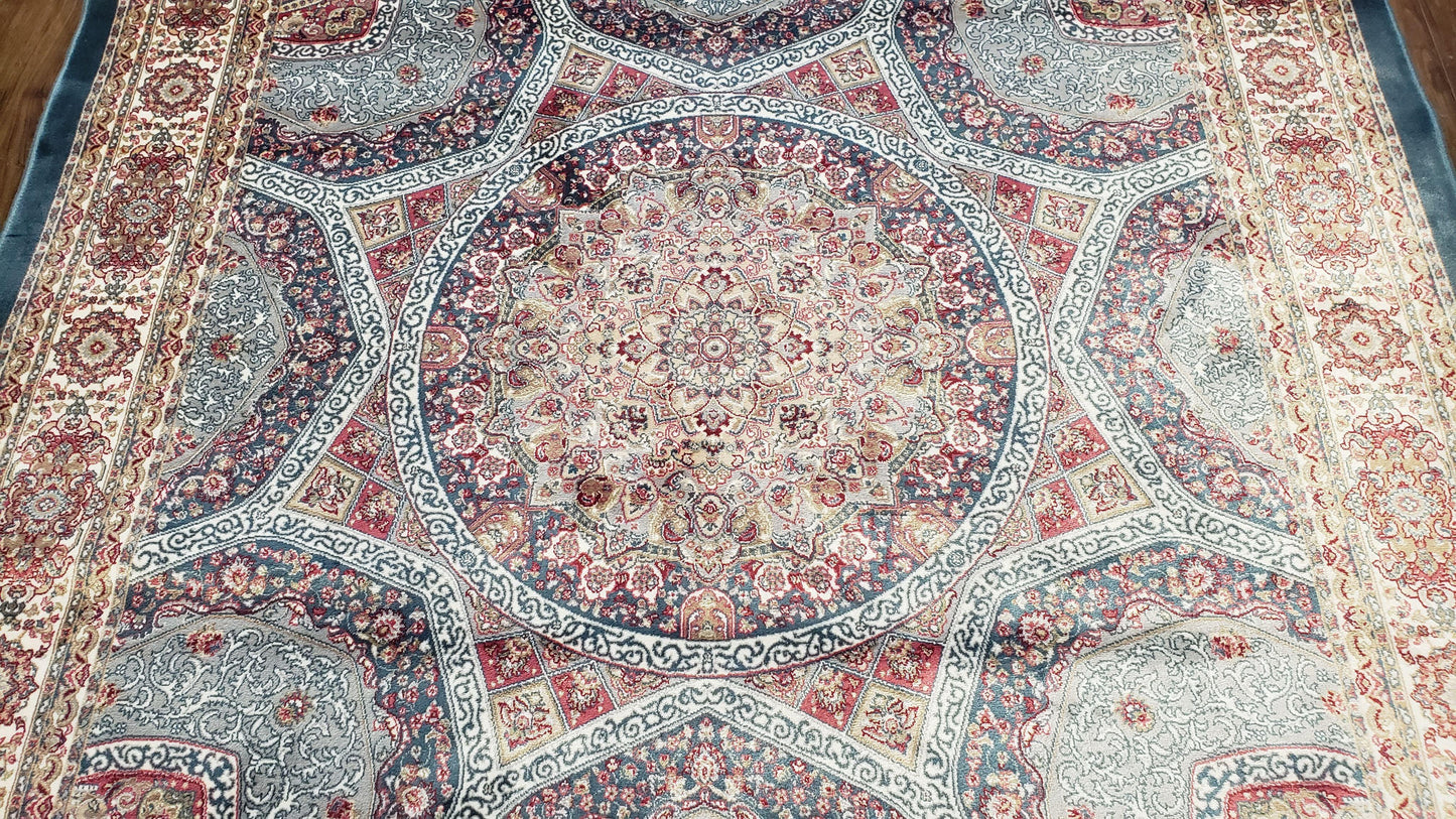 4x6 Silk Carpet, Light Blue & Beige Oriental Rug 4 x 6ft, Traditional Design Medallion All Over, Bamboo Silk, Super Fine, High Quality, Soft - Nuvé