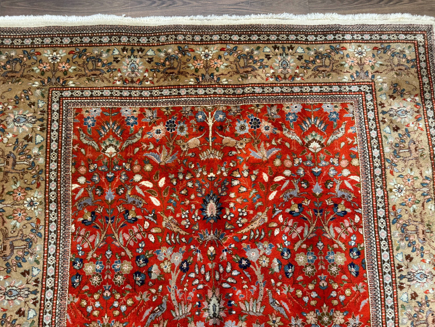 Persian Tabriz Rug 6x10, Burnt Orange and Tan, Animal Pictorials, Deer, Floral, Taba Tabae Carpet - Nuvé