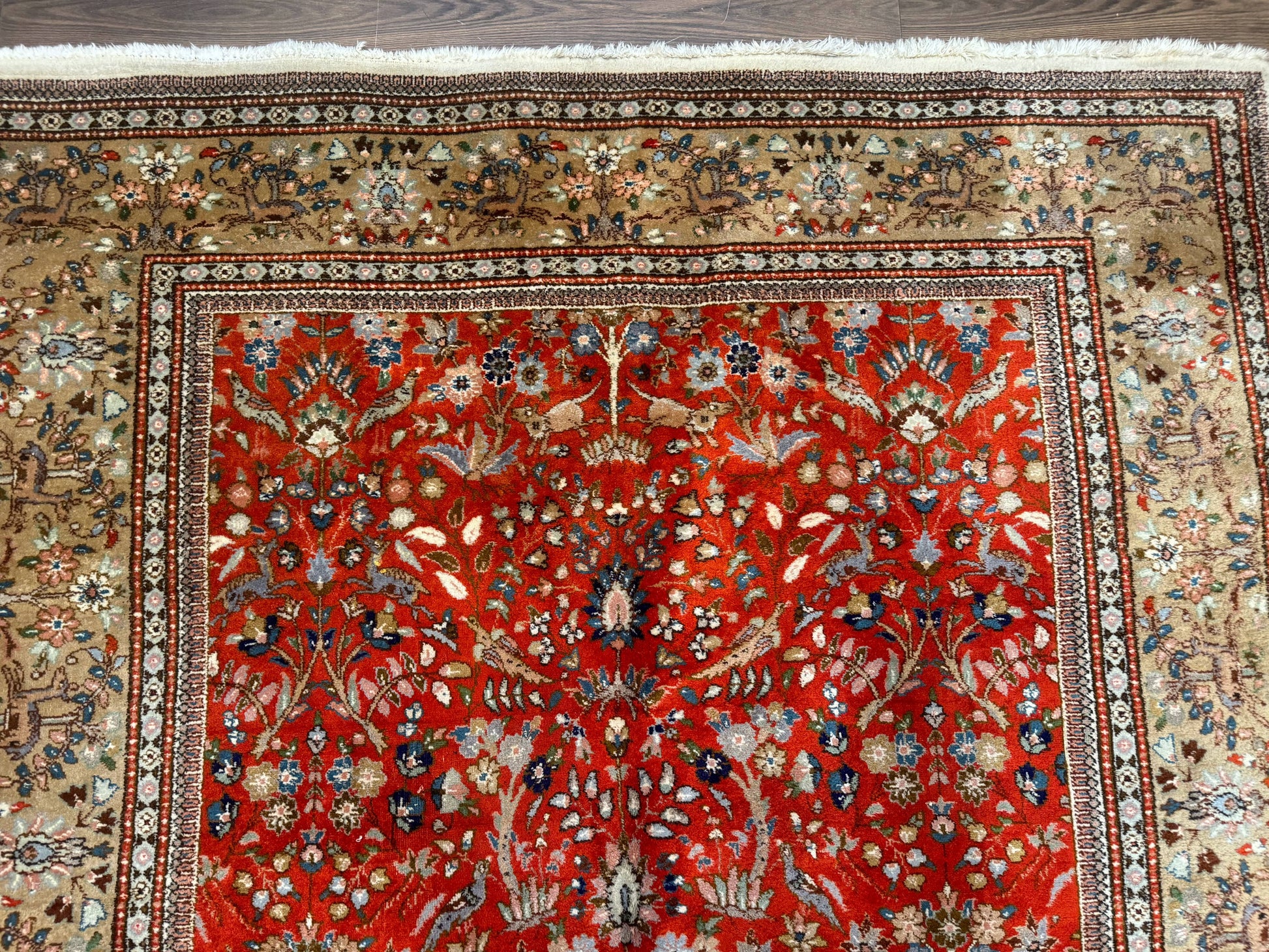 Persian Tabriz Rug 6x10, Burnt Orange and Tan, Animal Pictorials, Deer, Floral, Taba Tabae Carpet - Nuvé