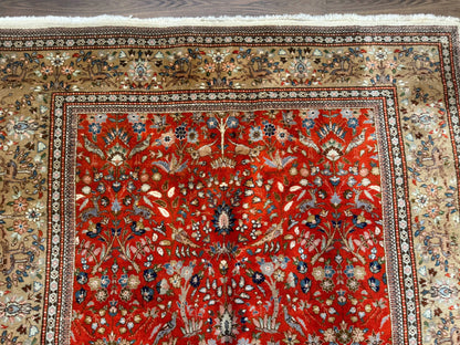 Persian Tabriz Rug 6x10, Burnt Orange and Tan, Animal Pictorials, Deer, Floral, Taba Tabae Carpet - Nuvé