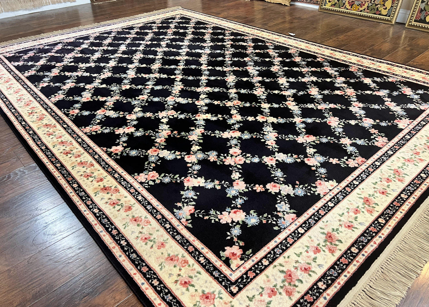 Karastan Rug 8.8 x 12, Garden of Eden #509/1270, Ebony Trellis, Vintage Discontinued Wool Pile Karastan Carpet - Nuvé