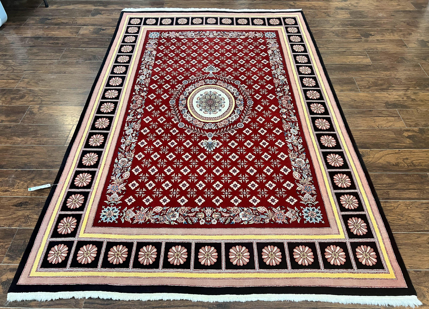 Pakistani Rug 6x9, European Aubusson Design, Wool Handmade Vintage Carpet, Dark Red, 6 x 9 Medium Sized Rug - Nuvé