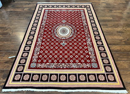 Pakistani Rug 6x9, European Aubusson Design, Wool Handmade Vintage Carpet, Dark Red, 6 x 9 Medium Sized Rug - Nuvé