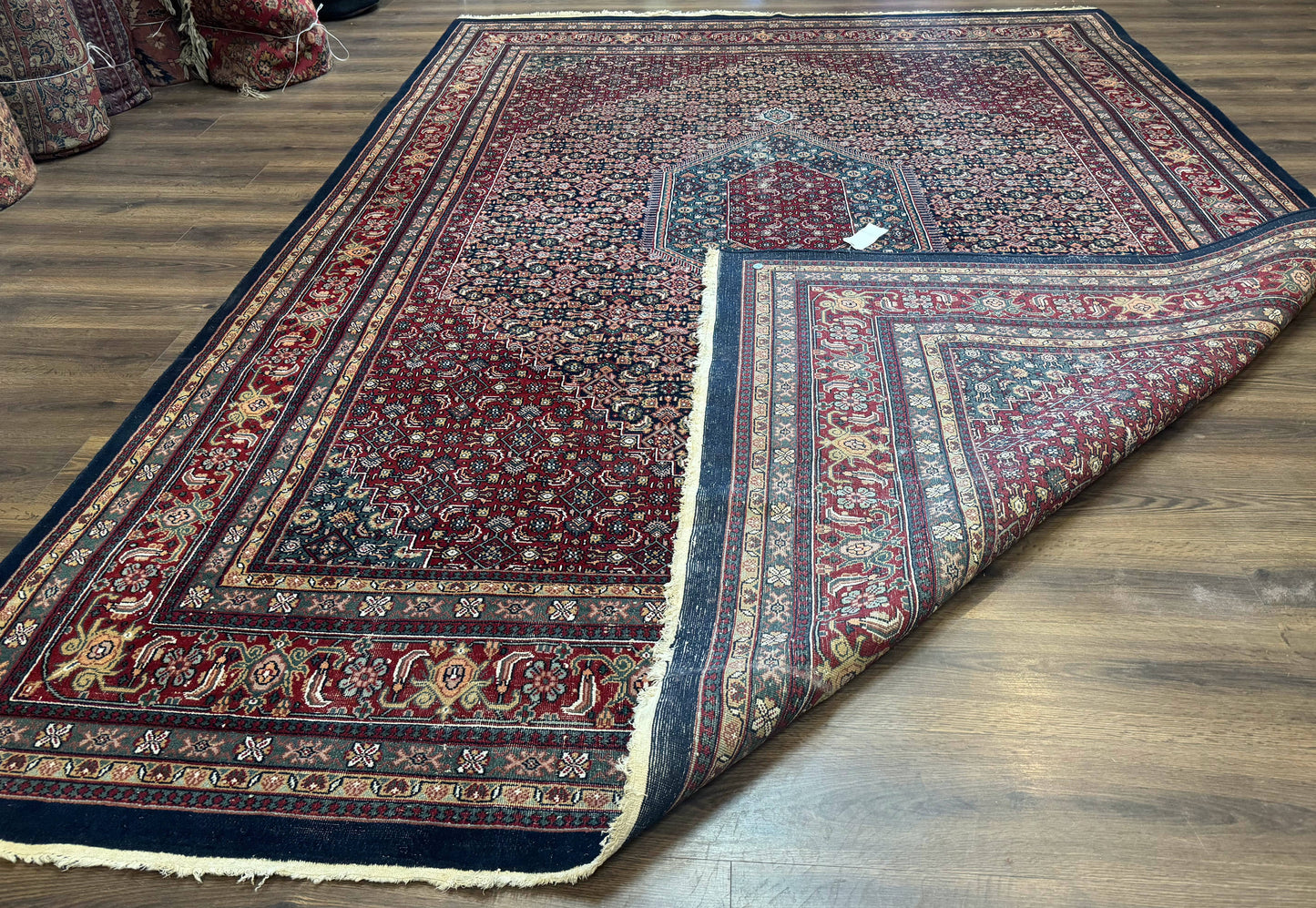 Indo Persian Bidjar Rug 9x12 Wool Handmade Carpet Dark Blue - Nuvé