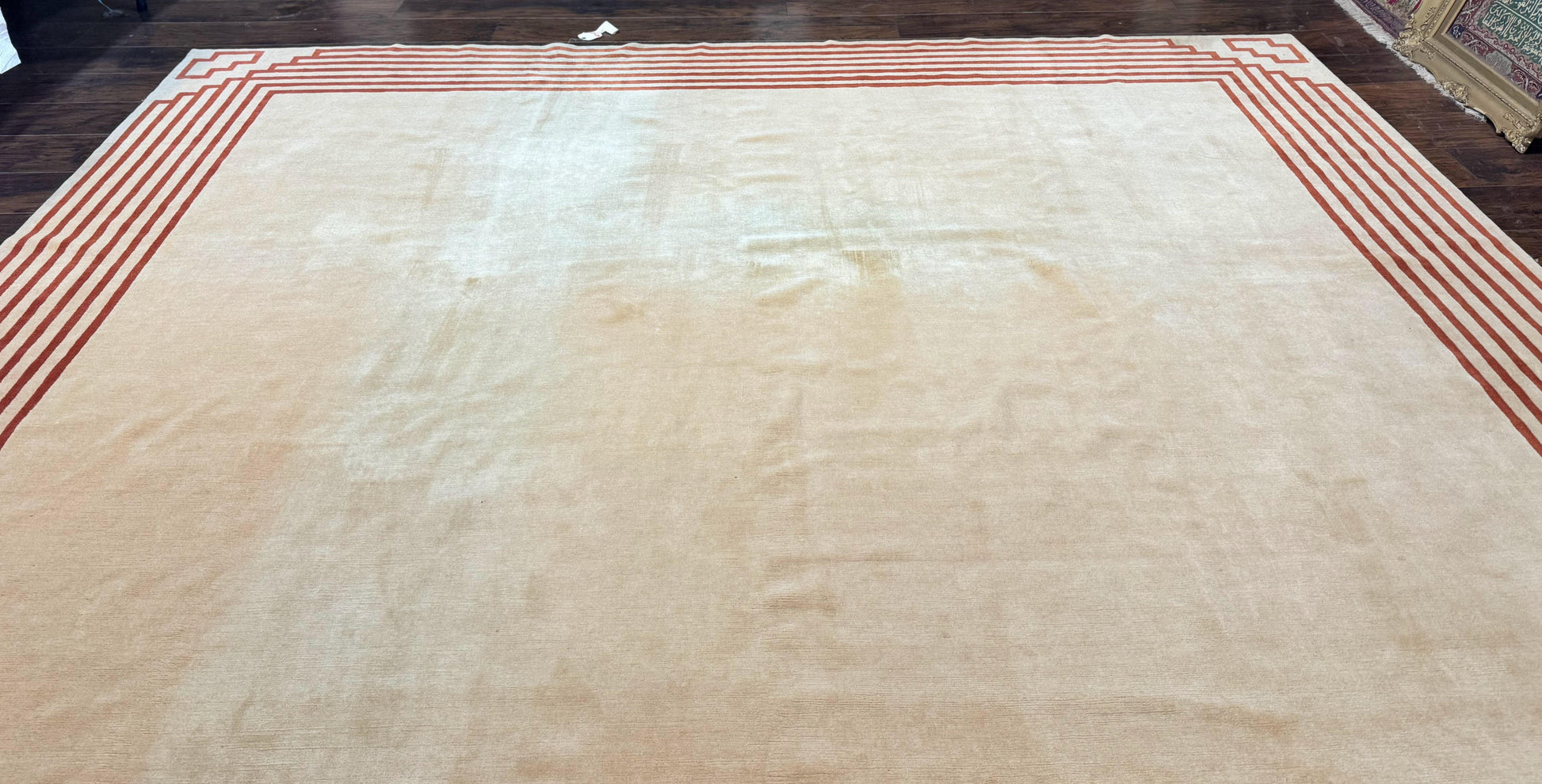 Modern Tibetan Rug 11 x 14.6, Wool and Silk, Simple Design, Handmade Large Area Rug, Cream - Nuvé