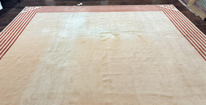 Modern Tibetan Rug 11 x 14.6, Wool and Silk, Simple Design, Handmade Large Area Rug, Cream - Nuvé