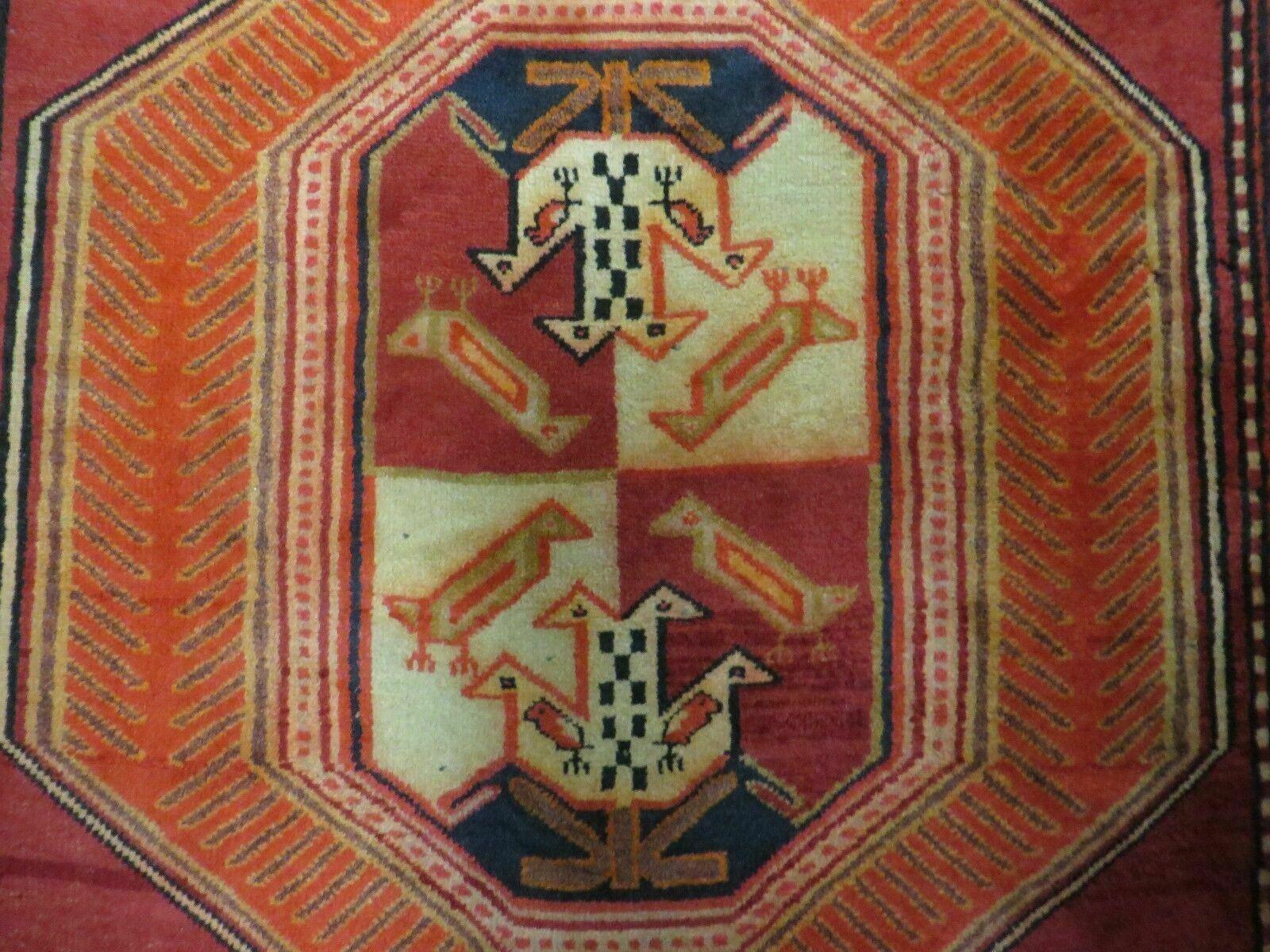 4' 10" X 11' Antique Handmade Turkish Kazak Wool Rug SHIELD Hand Knotted Red - Nuvé