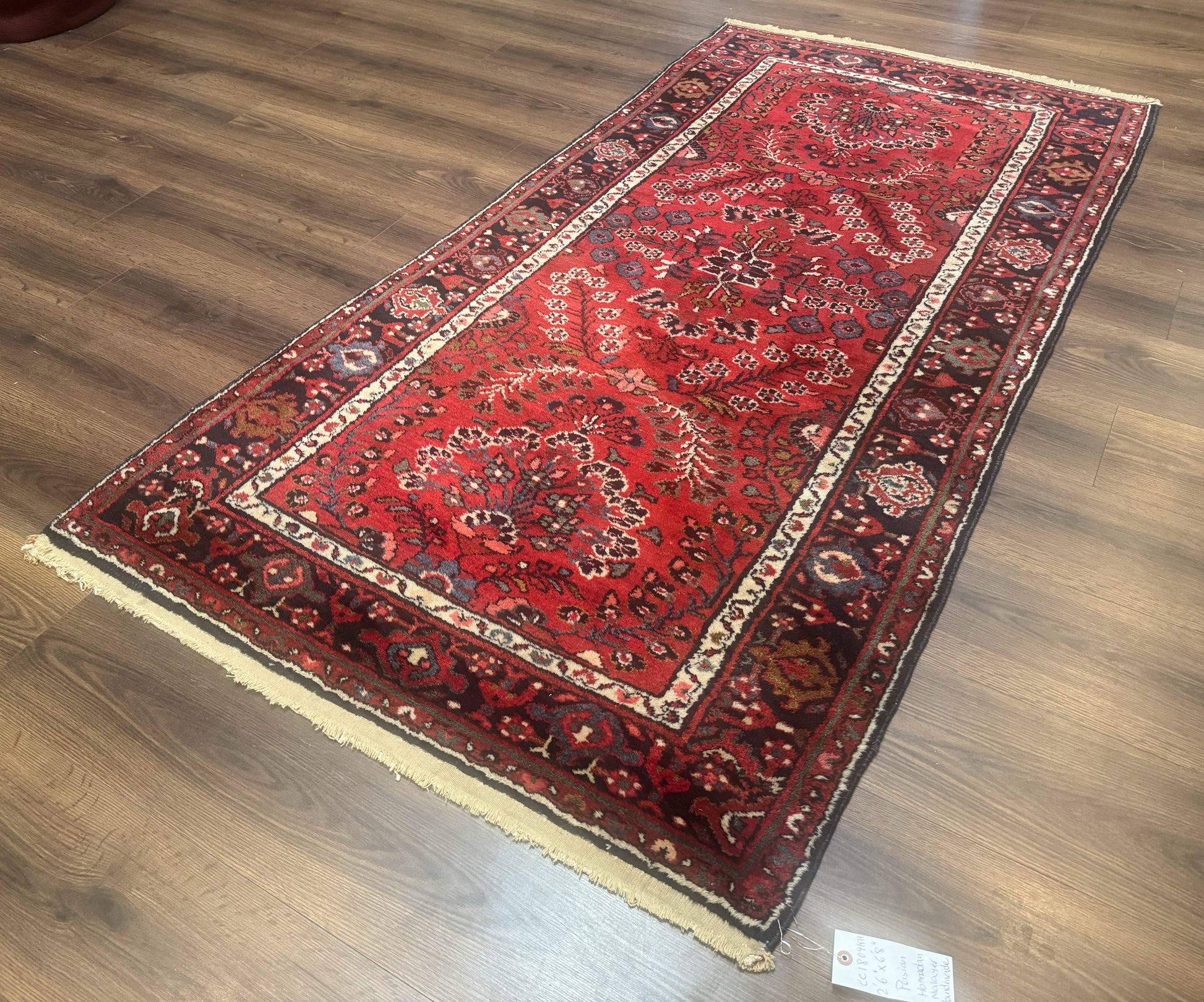 Red Persian Rug 2.6 x 6.8, Floral, Antique Per'sian Carpet, Persian Malayer Rug, Hamadan Rug - Nuvé