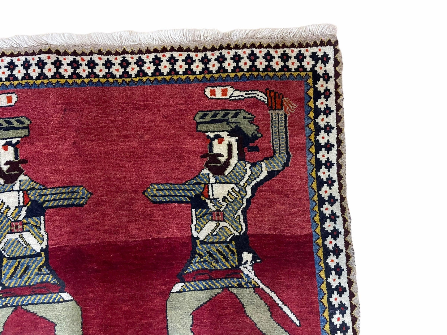 3 X 6 Handmade Wool Rug Tribal Balouch Warriors Deer Animal Pictorial Red Swords - Nuvé