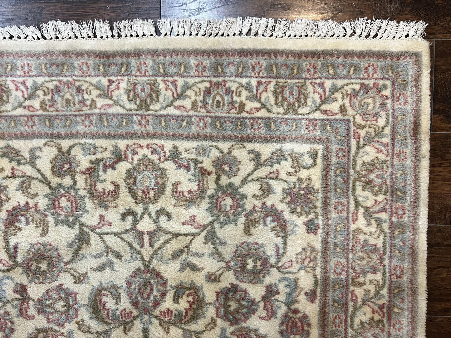 Indo Persian Rug 4x6, Vintage Handmade Wool Carpet, Floral Allover Pattern, Beige, Pair B - Nuvé
