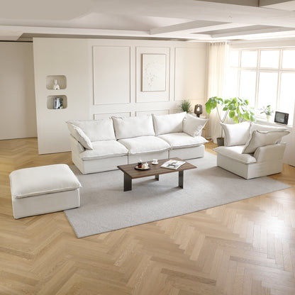 Sabi Modular Boucle Cloud Sofa - Snow White - 4-Seater Sectional Sofa with Ottoman - Nuvé