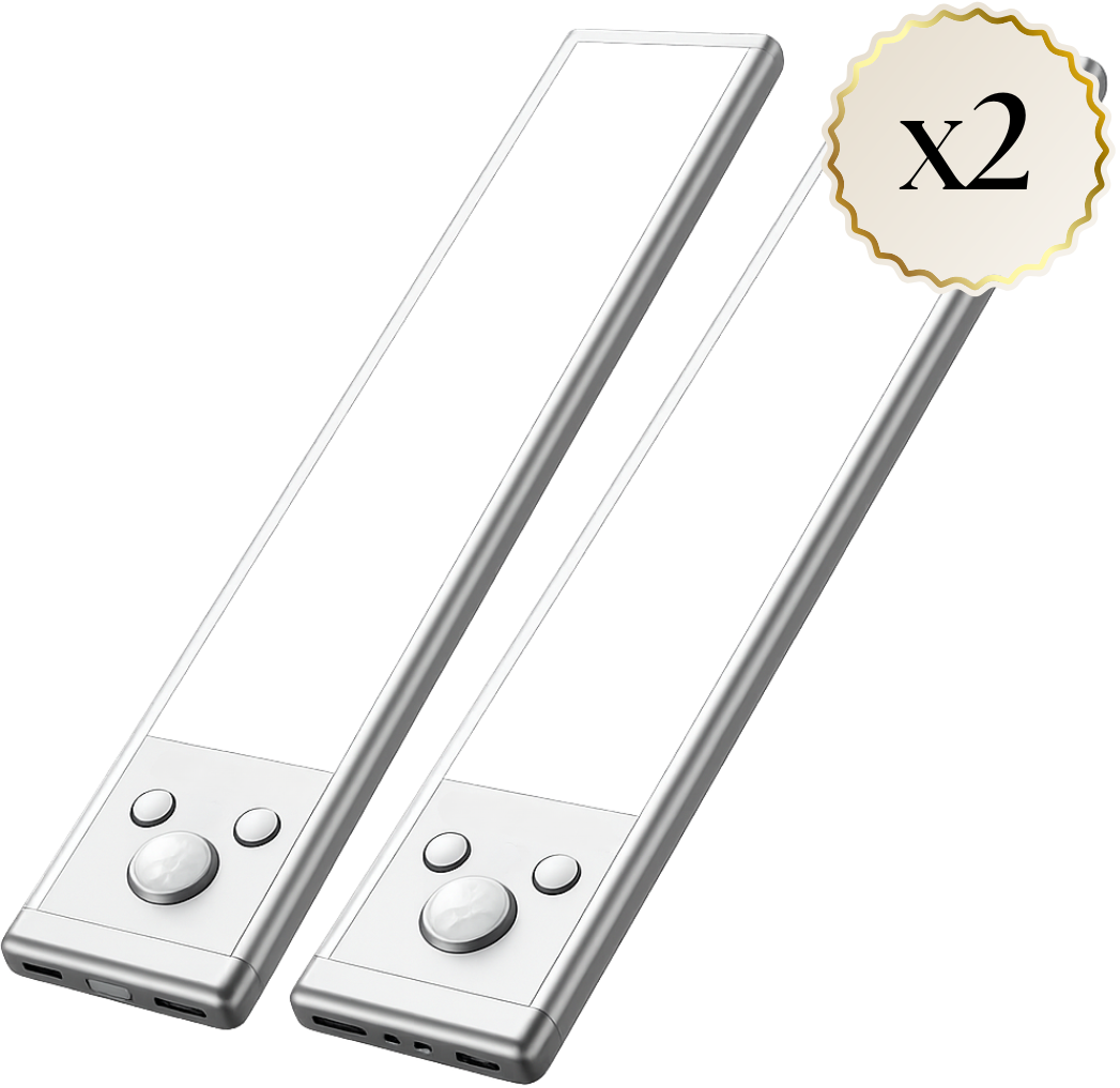 Two wireless LED light sticks with a clear background