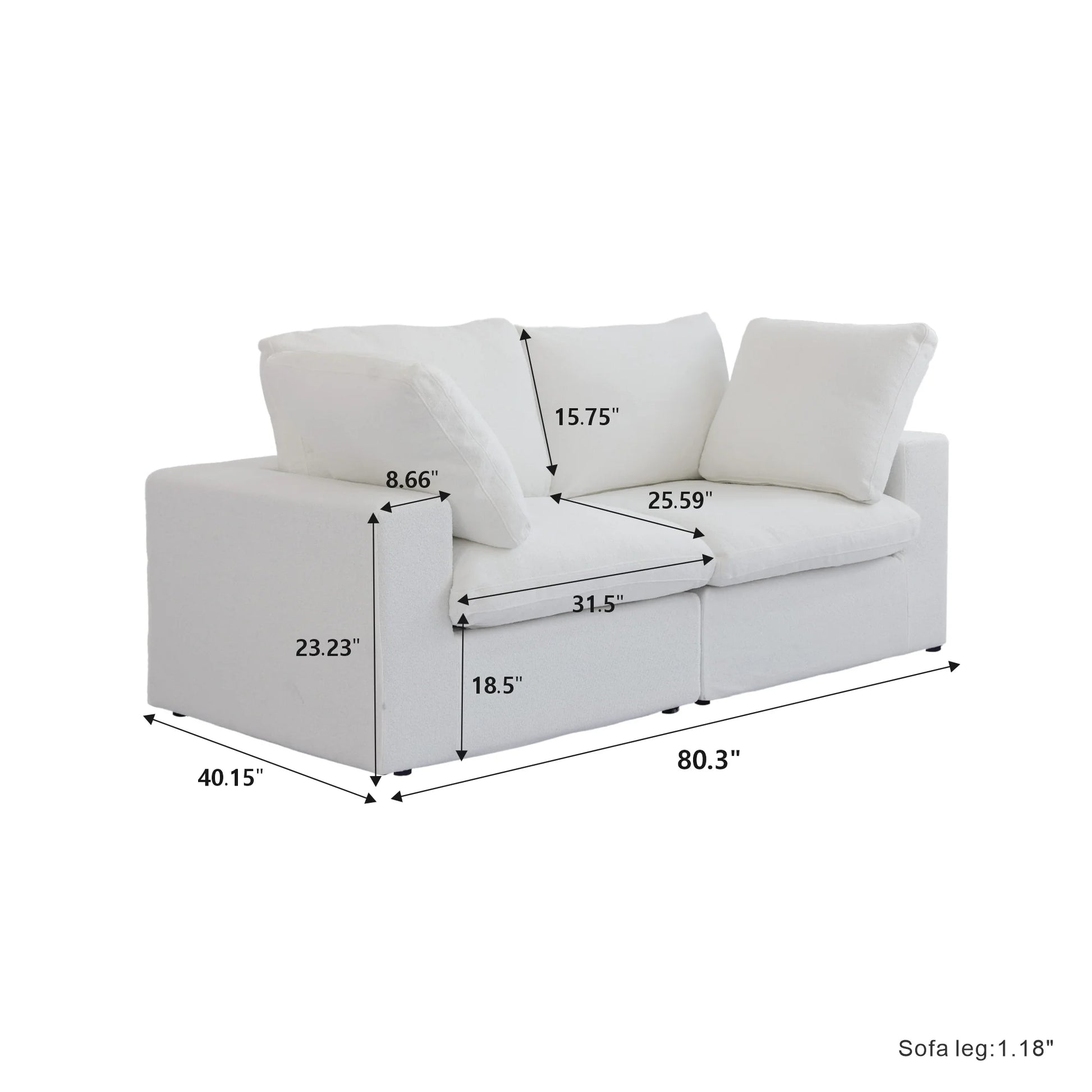 Nuvé® Solace Modular Bouclé Cloud Sofa - Snow White - 2-Seater Sofa - Nuvé