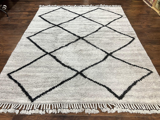 Modern Shag Rug 8x10, Gray and Black, Wool and Cotton, Lulu and Georgia, Handmade Indian Shag Rug - Nuvé