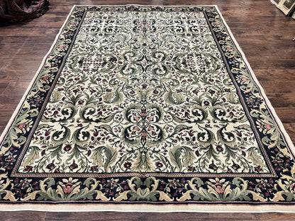 Oriental Rug 8x11, Floral Pattern, Ivory and Black - Nuvé
