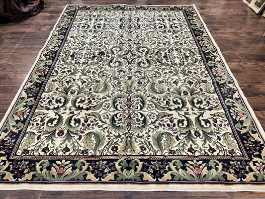 Oriental Rug 8x11, Floral Pattern, Ivory and Black - Nuvé