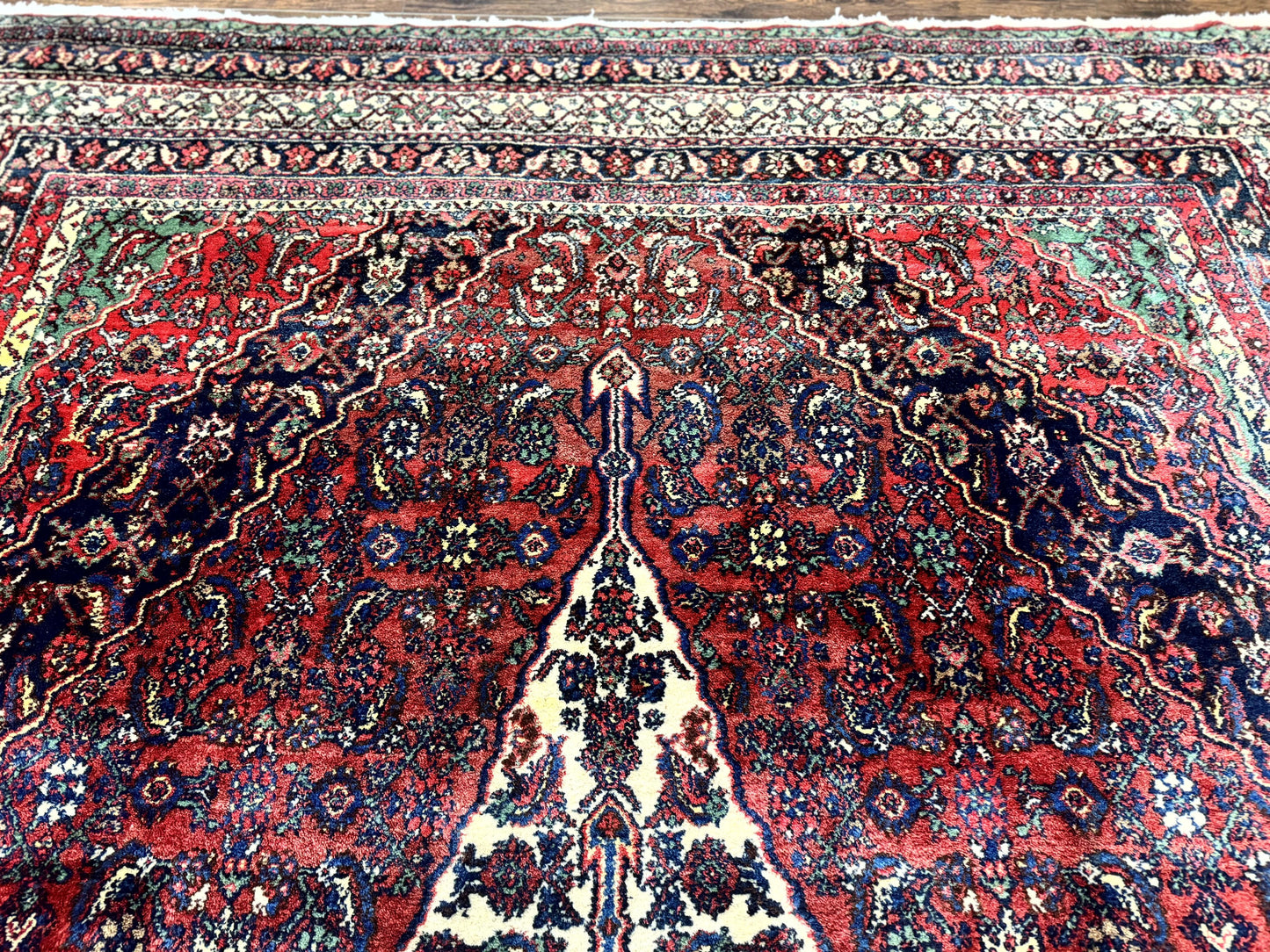 Antique Persian Hamadan Tribal Rug 8x10, Red and Ivory, Medallion Rug, Wool Handmade Carpet - Nuvé