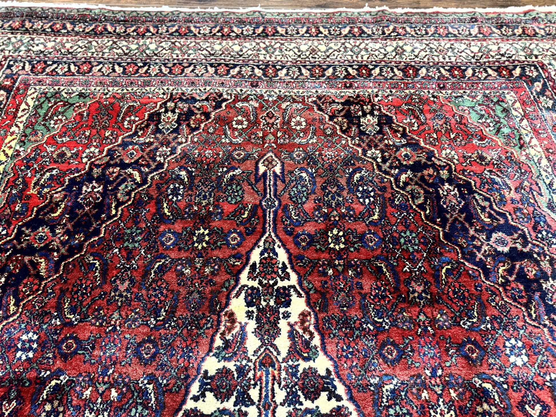 Antique Persian Hamadan Tribal Rug 8x10, Red and Ivory, Medallion Rug, Wool Handmade Carpet - Nuvé