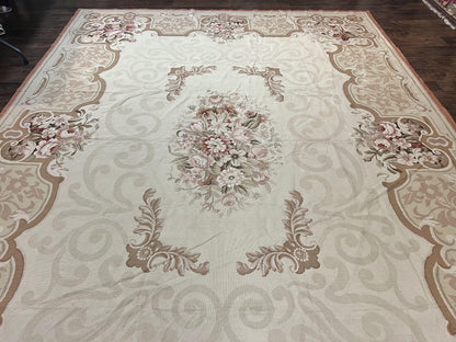 10x14 Aubusson Rug, Wool Handmade Vintage Carpet, French European Design, Elegant - Nuvé