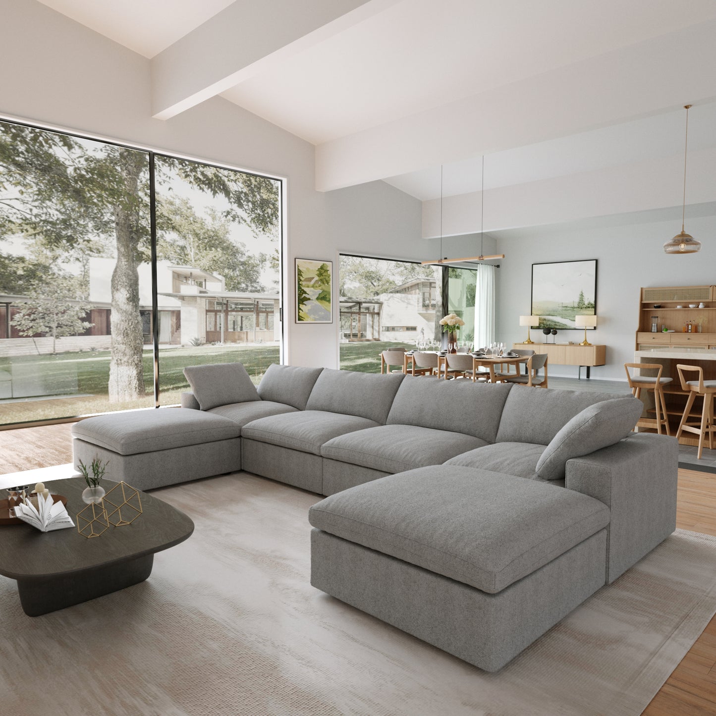 Nuvé® Solace Modular Bouclé Cloud Sofa - Space Grey - 7-Seater Corner Chaise - Nuvé
