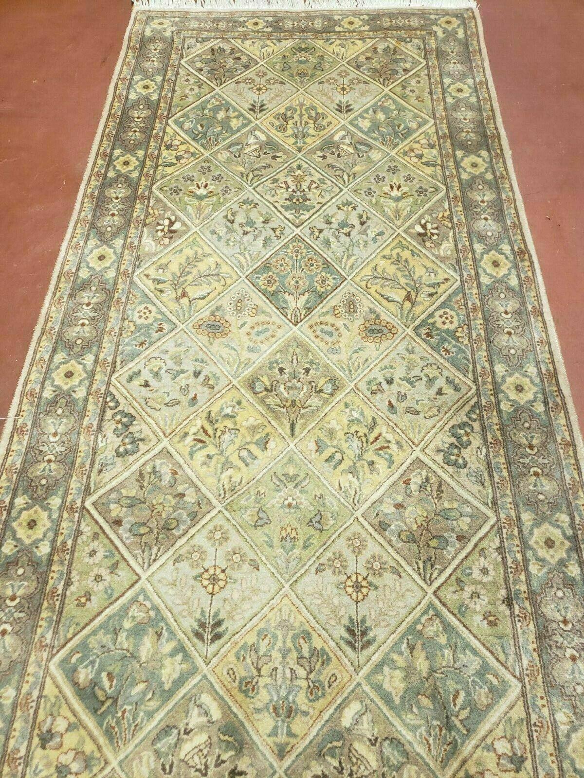 2' 7" X 9' Vintage Handmade India Floral Oriental Wool Runner Rug Hand Knotted - Nuvé