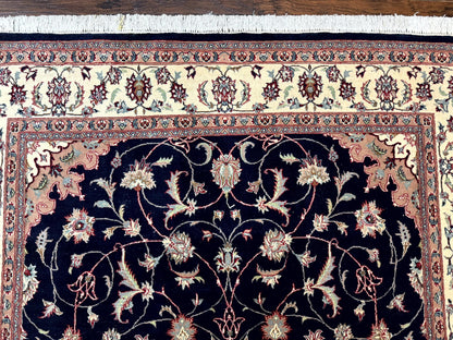 Navy Blue Pak Persian Rug 6x10, Floral Medallion, Traditional Persian Area Rug, Fine 240 KPSI - Nuvé