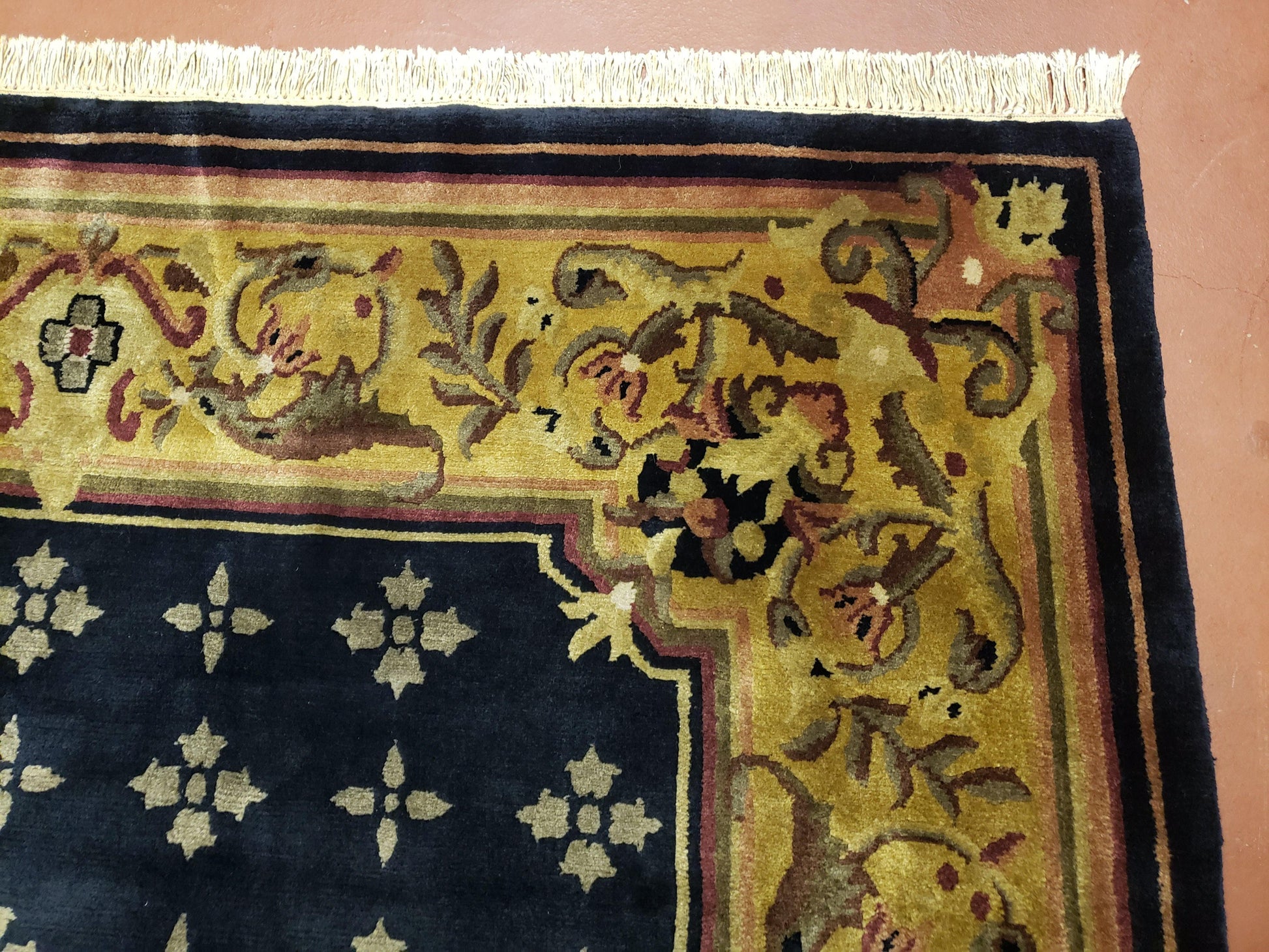 6x9 Aubusson Design Nepali Tibetan Rug Black & Tan Hand-Knotted Wool Carpet Soft Plush Pile New Rug Nice - Nuvé