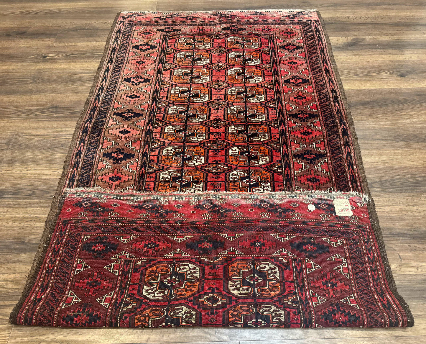 Antique Turkoman Rug 3.7 x 6.7, Red, Wool Runner Rug - Nuvé