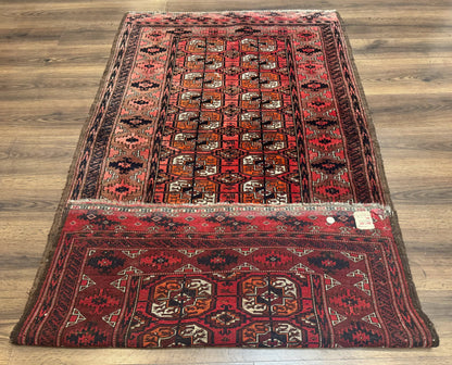 Antique Turkoman Rug 3.7 x 6.7, Red, Wool Runner Rug - Nuvé