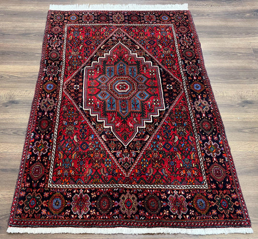 Fine Persian Bidjar Rug 3x5 ft, Ruby Red and Black, Geometric Medallion, Hand Knotted Semi Antique Oriental Bijar Carpet, Wool Area Rug, Tribal Rug - Nuvé