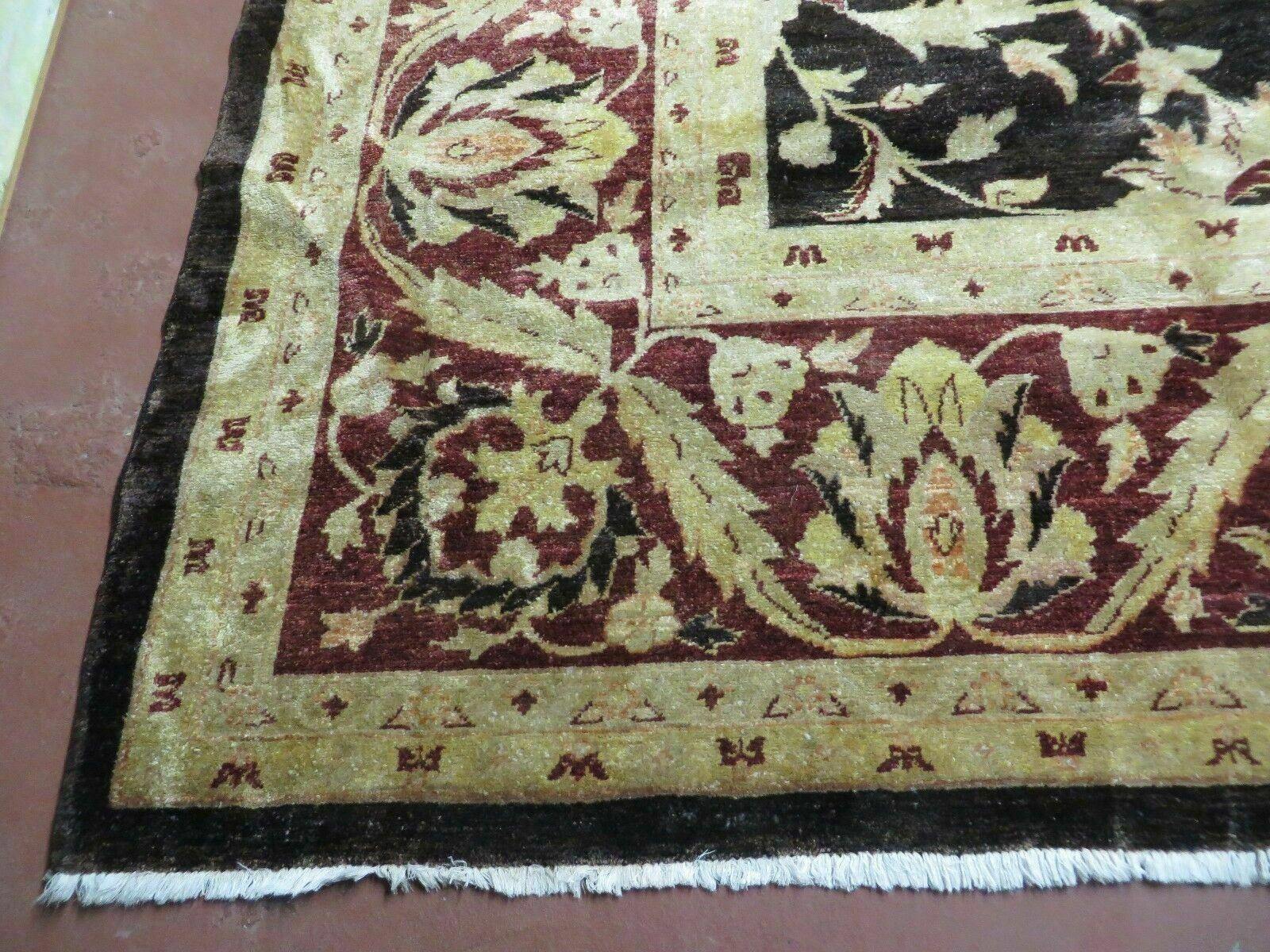 11' X 15' Vintage Hand Knotted Indian Agra Wool Rug Hand Made Dark Brown Floral - Nuvé