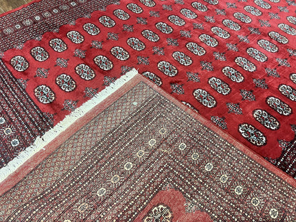 Turkoman Rug 8 x 11.6, Red Bokhara Pakistani Carpet, Wool Handmade Vintage Rug - Nuvé