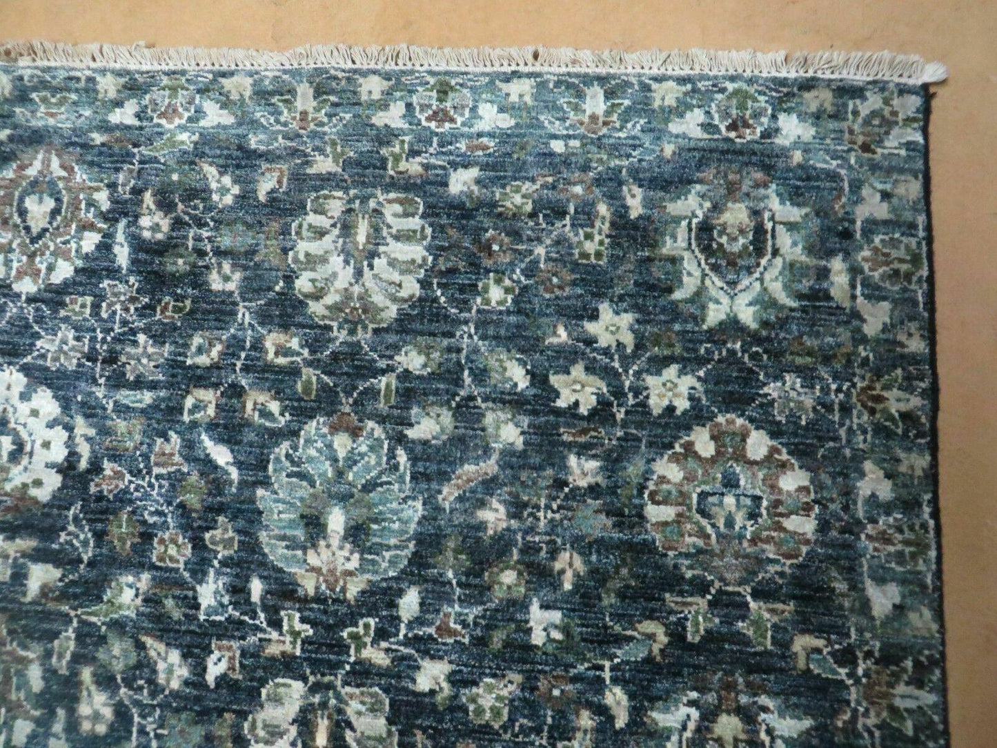 5' 6" X 8' Vintage Handmade Pakistani Floral Oriental Wool Rug Black Dark Grey - Nuvé