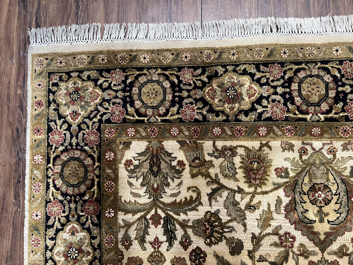 Indo Mahal Rug 6x9, Indian Floral Carpet 6 x 9, Beige and Black, Allover Design, Living Room Rug, Bedroom Rug, Traditional Rug, Vintage Rug - Nuvé
