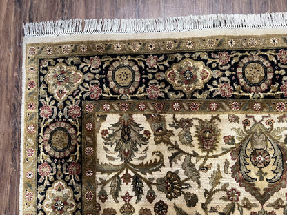 Indo Mahal Rug 6x9, Indian Floral Carpet 6 x 9, Beige and Black, Allover Design, Living Room Rug, Bedroom Rug, Traditional Rug, Vintage Rug - Nuvé