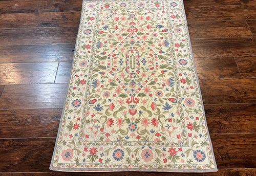 Hand Stitched Indian Rug 4x5, Floral, Vintage Hand Embroidered Rug - Nuvé