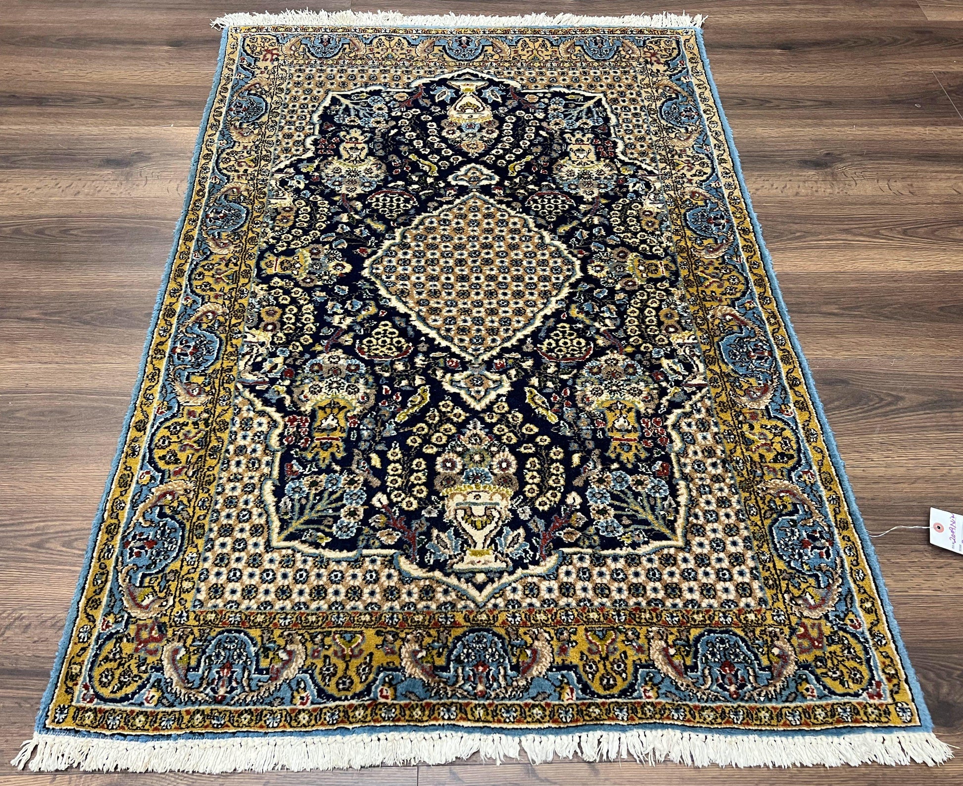 Fine Persian Qum Rug 3x5, Semi Antique Vintage Oriental Ghom Carpet, Floral Medallion, Highly Detailed, Hand Knotted, Navy Blue, Wool Area Rug, Birds - Nuvé