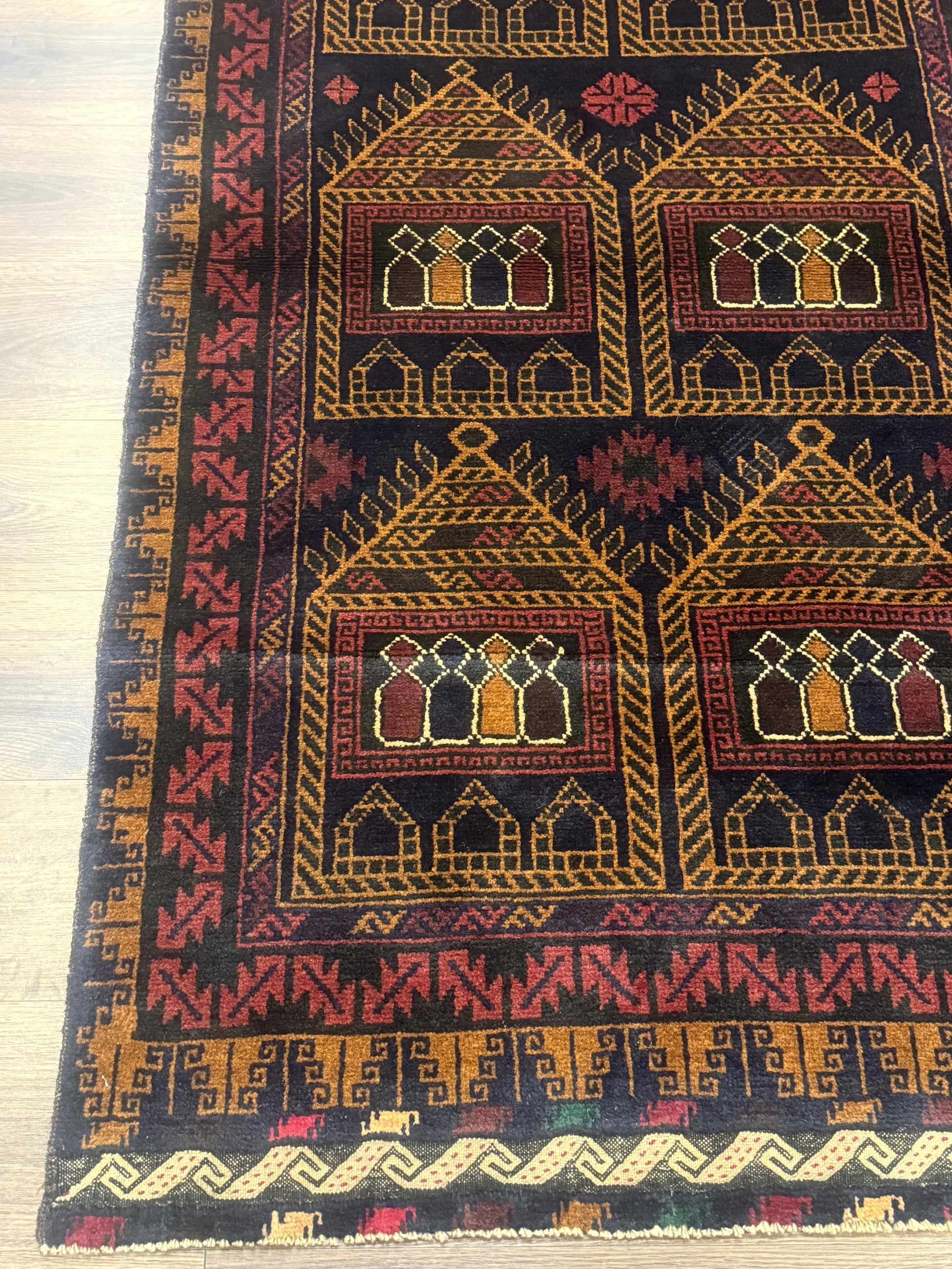 Afghan Rug 3x7, Navy Blue, Tribal Rug, Balouch Carpet, New - Nuvé