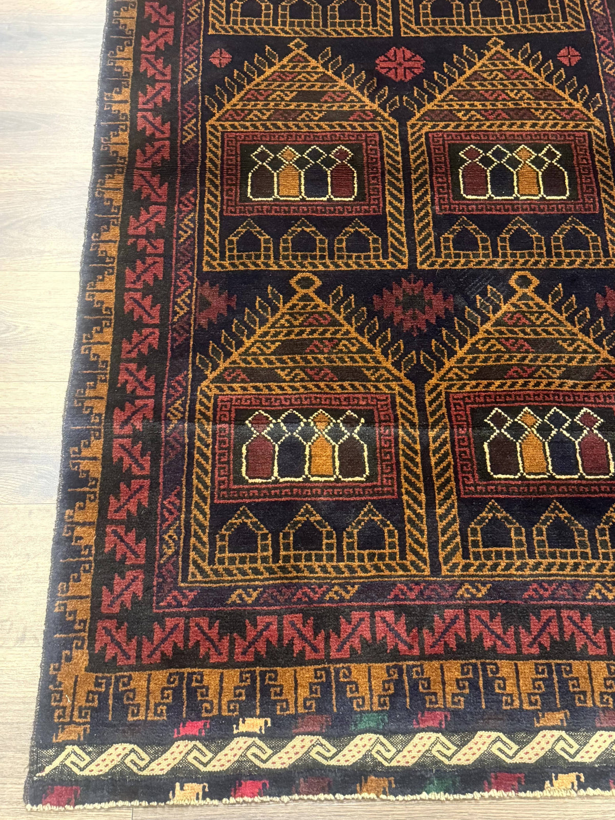 Afghan Rug 3x7, Navy Blue, Tribal Rug, Balouch Carpet, New