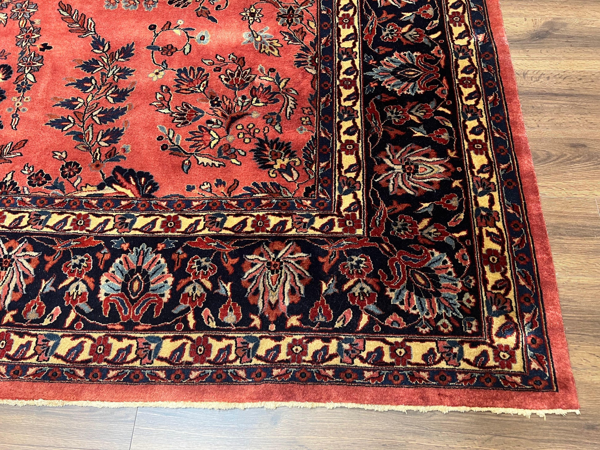 Indo Sarouk Rug 10x14, Vintage Indian Persian Area Rug 10 x 14, Wool Hand-Knotted Oriental Carpet, Red Floral Allover Large Rug, Beautiful - Nuvé