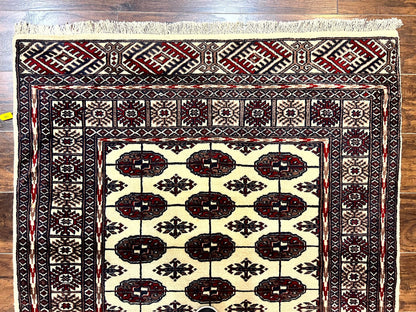 Pakistani Bokhara Rug 4x6, Turkoman Carpet, Vintage Handmade Wool Rug, Ivory - Nuvé