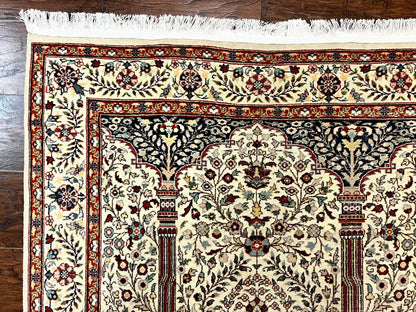 Pak Perisan Prayer Rug 4x6, Tree of LIfe Carpet, Handmade Vintage Wool Rug, Beige, Floral Vases - Nuvé