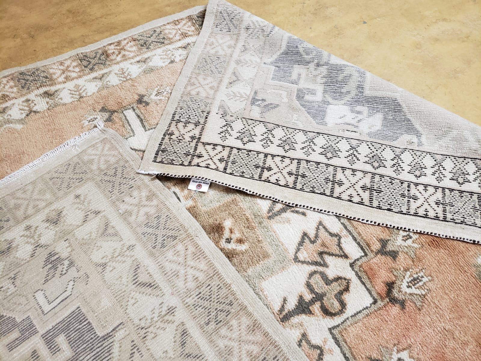 Antique Moroccan Rug 5x7 Tribal Carpet, Hand-Knotted Soft Wool Pile, 5 x 7 Area Rug, Berber Rug, Geometric Open Field Medallion, Pink Ivory - Nuvé