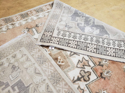 Antique Moroccan Rug 5x7 Tribal Carpet, Hand-Knotted Soft Wool Pile, 5 x 7 Area Rug, Berber Rug, Geometric Open Field Medallion, Pink Ivory - Nuvé